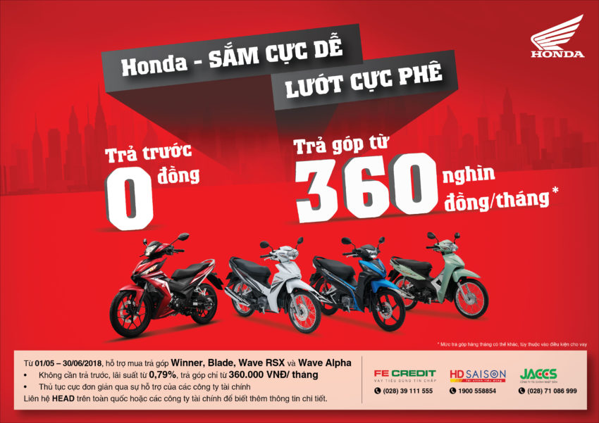 Chương trình hỗ trợ bán xe trả góp áp dụng cho các dòng xe Wave Alpha, Wave RSX, Blade và WINNER