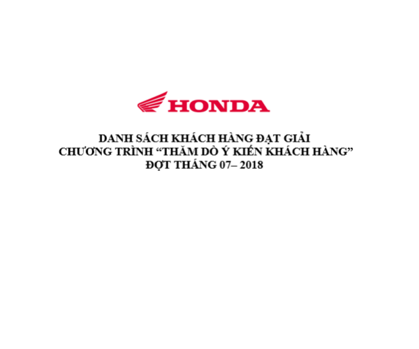 DANH SÁCH KHÁCH HÀNG ĐẠT GIẢI CHƯƠNG TRÌNH “THĂM DÒ Ý KIẾN KHÁCH HÀNG” ĐỢT THÁNG 07– 2018