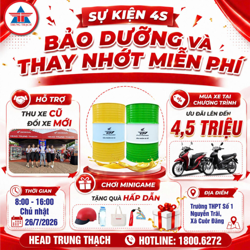 SỰ KIỆN NGÀY HỘI 4S – BẢO DƯỠNG & THAY NHỚT MIỄN PHÍ TẠI CUÔR ĐĂNG | HỖ TRỢ THU CŨ – ĐỔI MỚI | ƯU ĐÃI LÊN ĐẾN 4,5 TRIỆU